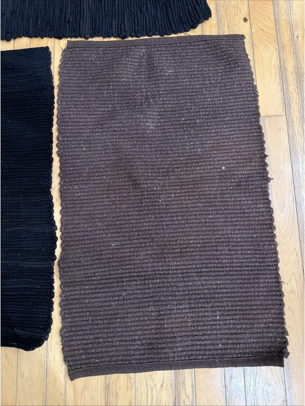 Lot 3 VTG Rag Rugs Black Brown Area Throw Rustic Farm Country Washable Neutral